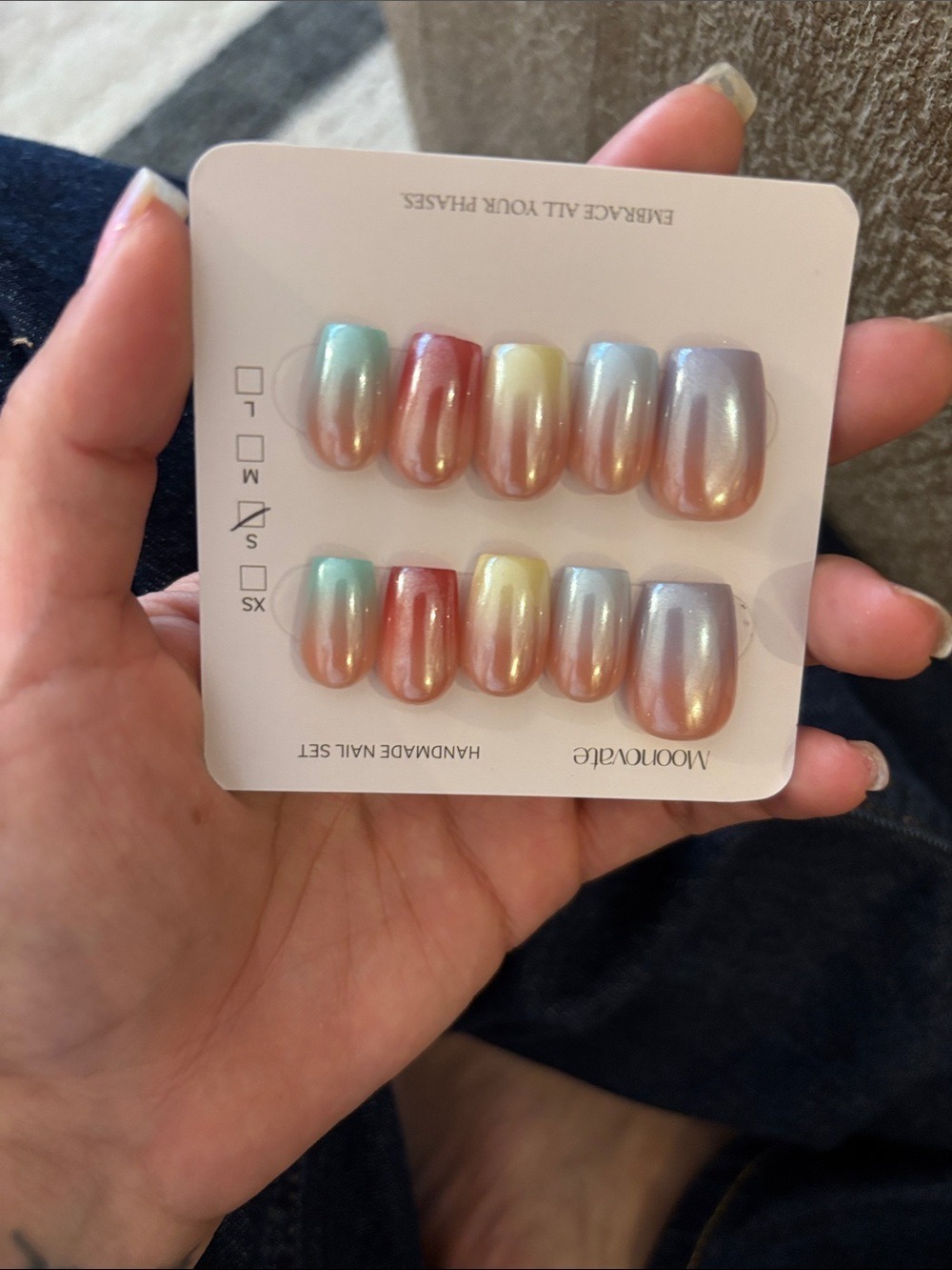 Iridescent Multicolor Press-On Nail Set - Gradient Pastel